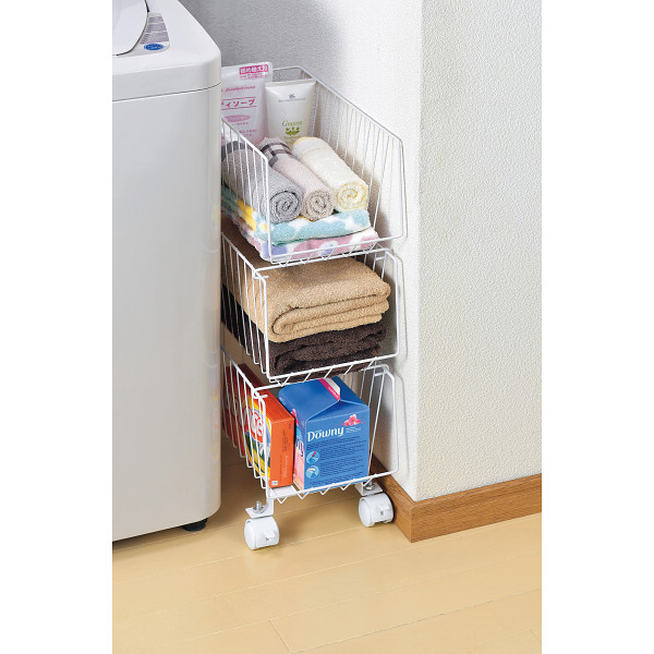 スタッキング式３段収納バスケット ホワイトのサムネイル画像1