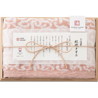 今治謹製　紋織タオル　フェイスタオル（木箱入） ピンク 