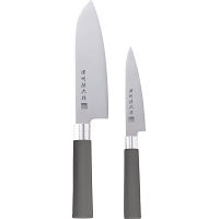 濃州孫六作　料理包丁２本セット（和式黒柄）