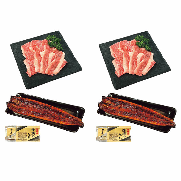 神戸ビーフ（バラ焼肉用）＆うなぎ蒲焼き（国産・長焼き）詰合せのサムネイル画像1