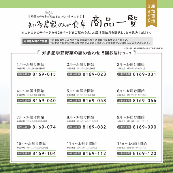 産地直送・野菜カタログギフト　知多農家さんの食卓　５回お届けコース　送料無料のサムネイル画像1