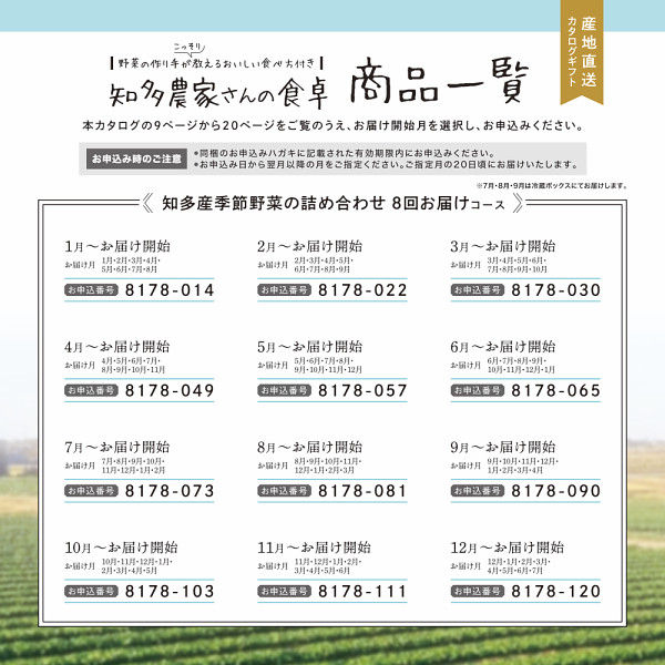 産地直送・野菜カタログギフト　知多農家さんの食卓　８回お届けコース　送料無料のサムネイル画像1